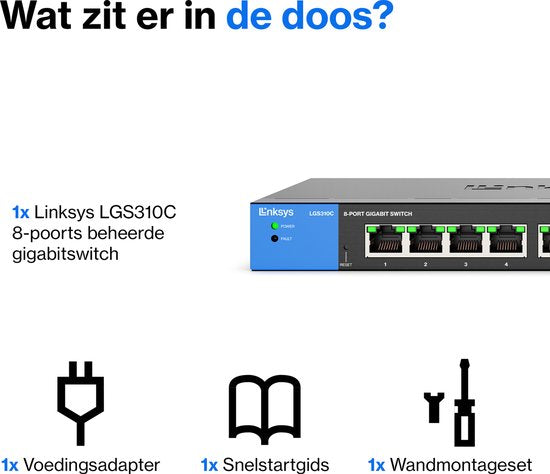Linksys LGS310C - Netwerk Switch - Managed - 8-Poorten - 2 SFP Poorten- Zwart