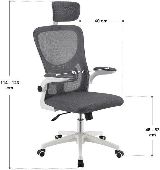 Juskys Ergonomische Bureaustoel - Baltimore - Wit / Grijs