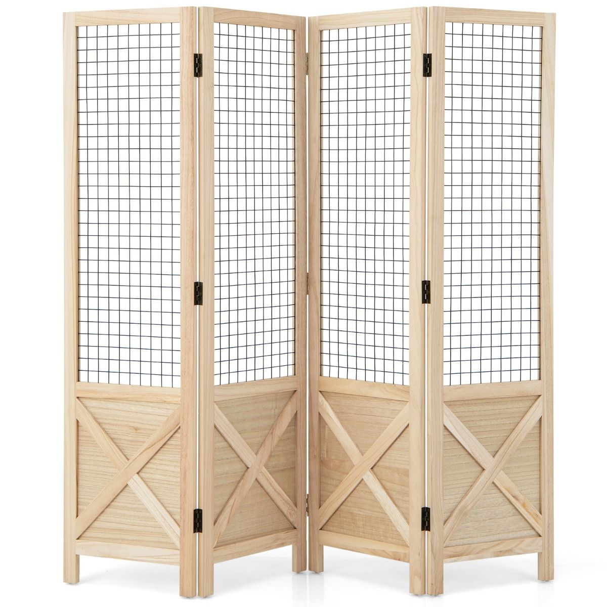 Coast Inklapbare Houten Kamerverdeler Roosterwand 4-Delig – 151 x 144 cm – Naturel