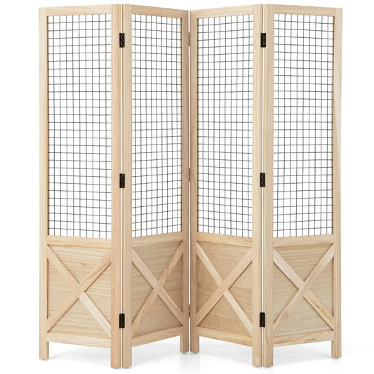 Coast Inklapbare Houten Kamerverdeler Roosterwand 4-Delig – 151 x 144 cm – Naturel