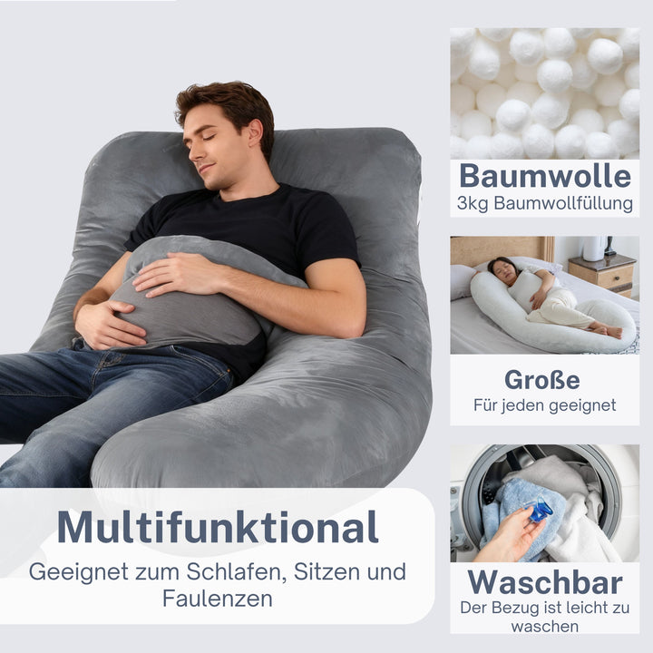 Earkings Zijslaperkussen - 140x80cm - Zwart - U vorm - Zonder inhoud