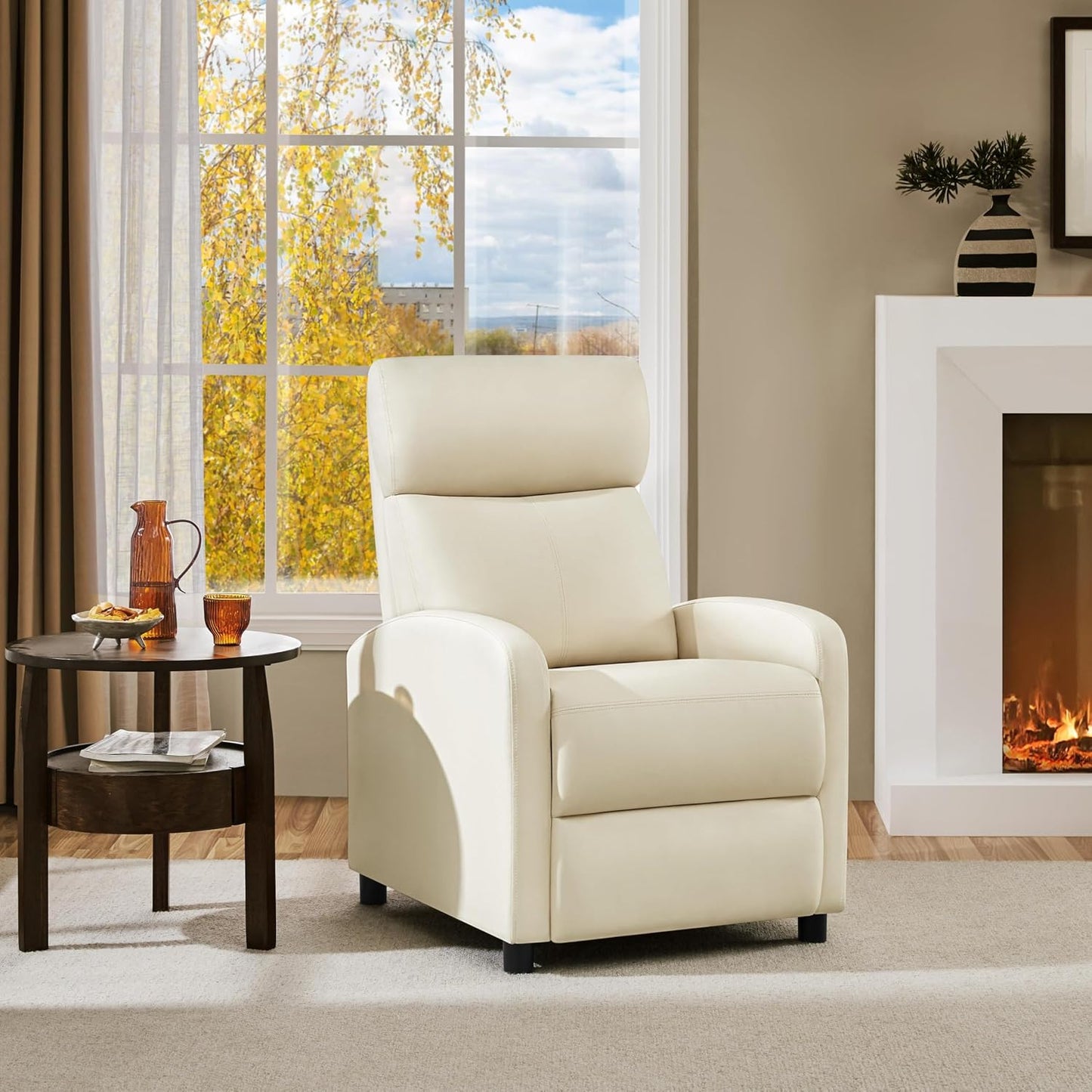 Yaheetech Relaxstoel XL - Verstelbare Ligstoel met Voetensteun - Kunstleer Beige - 87 x 61,5 x 99 cm