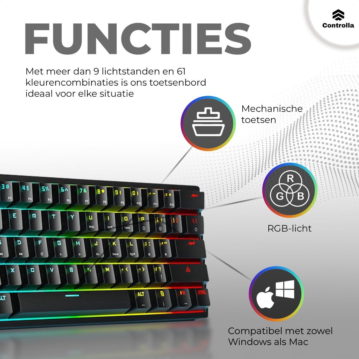 Gaming keyboard 60 % - Mechanisch gaming toetsenbord 60 procent - Toetsenbord gaming - QWERTY