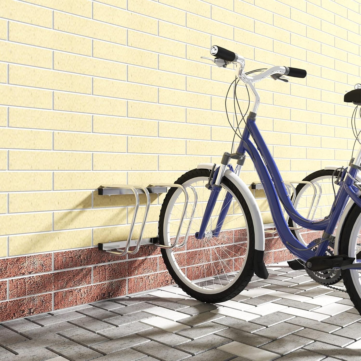 WOLTU Fietsenrek Voor 2 Fietsen – Robuust Stalen Fietsenstandaard Voor Vloer- En Wandmontage – Geschikt Voor Bandbreedtes Van 35-55 mm – Zilver/Zwart – Ø 16 mm