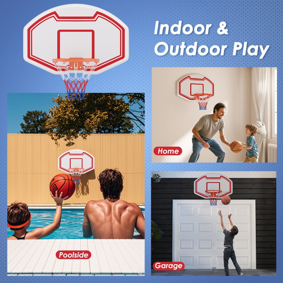 Coast Professionele Ø45 cm Basketbalkorf met Robuuste 91x61 cm PE Achterwand - Binnen en Buiten, Wit/Rood