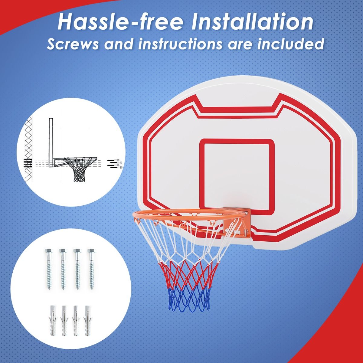 Coast Professionele Ø45 cm Basketbalkorf met Robuuste 91x61 cm PE Achterwand - Binnen en Buiten, Wit/Rood