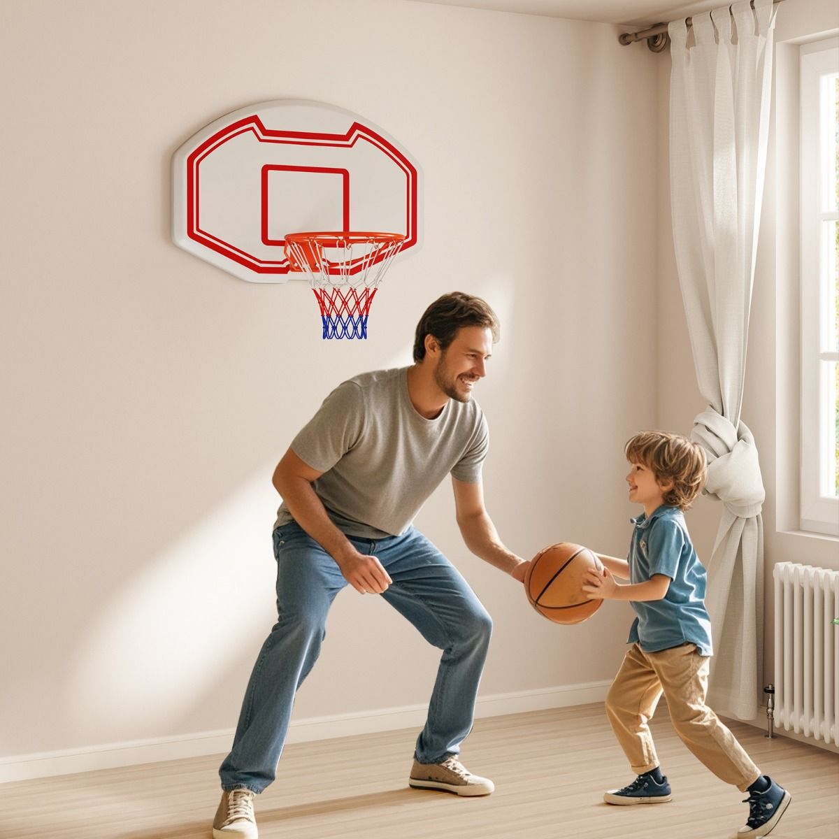 Coast Professionele Ø45 cm Basketbalkorf met Robuuste 91x61 cm PE Achterwand - Binnen en Buiten, Wit/Rood