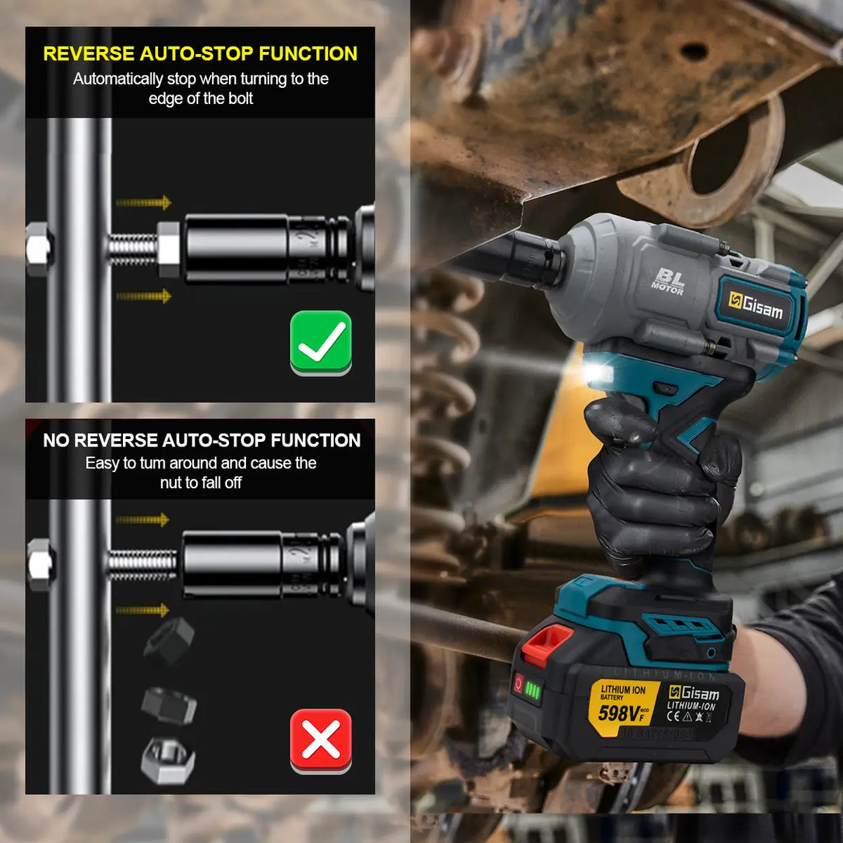 Gisam 2000Nm Slagmoersleutel Brushless Elektrisch - Krachtige Impact Wrench - 2000 Nm