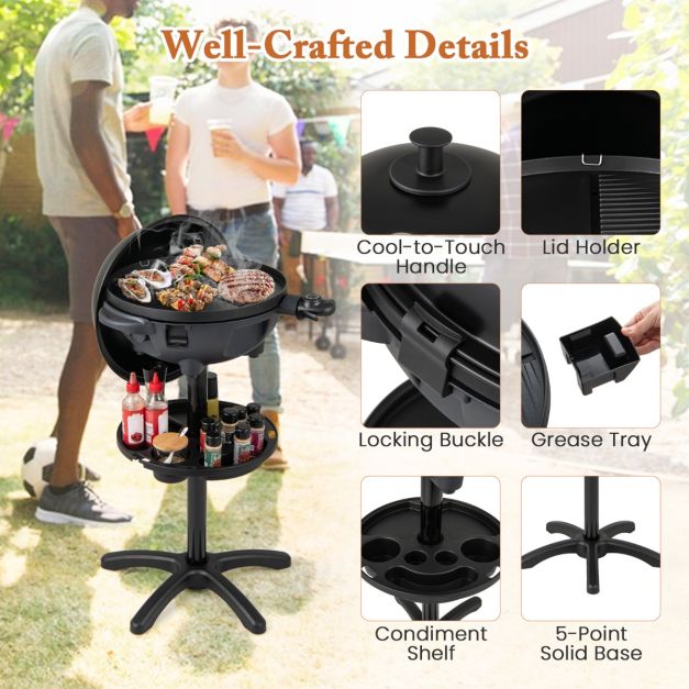 Coast Elektrische 2‑in‑1 barbecue & tafelgrill – Ø 40 cm zwarte grill met afneembare standaard (63 × 100 cm)
