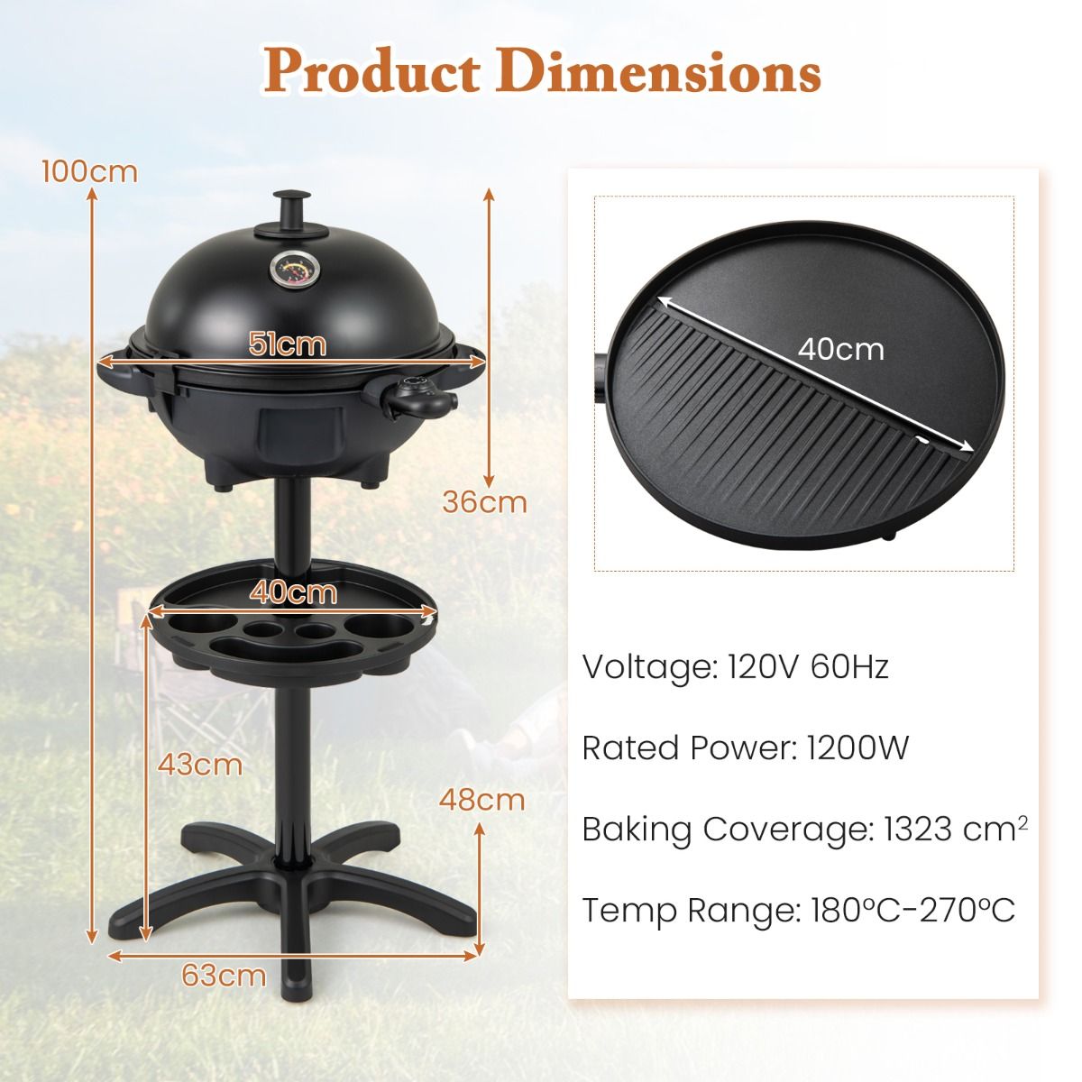 Coast Elektrische 2‑in‑1 barbecue & tafelgrill – Ø 40 cm zwarte grill met afneembare standaard (63 × 100 cm)