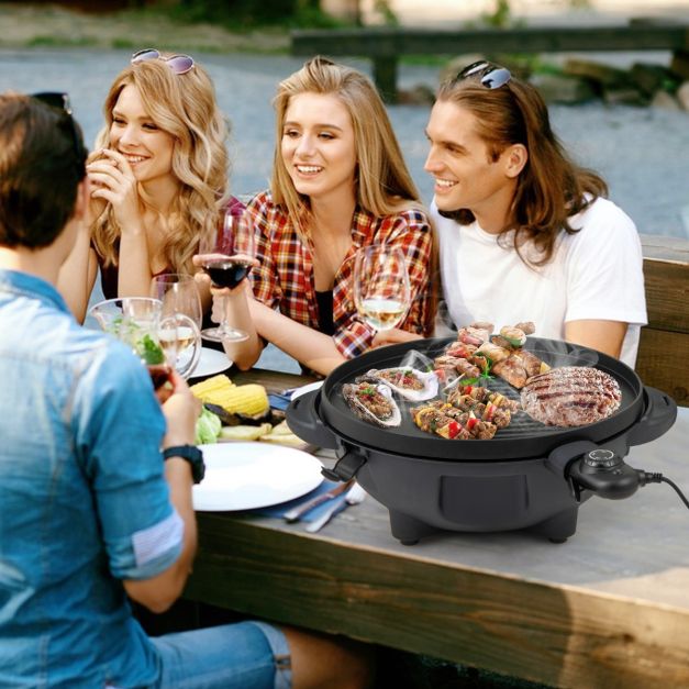 Coast Elektrische 2‑in‑1 barbecue & tafelgrill – Ø 40 cm zwarte grill met afneembare standaard (63 × 100 cm)