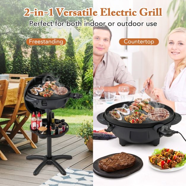 Coast Elektrische 2‑in‑1 barbecue & tafelgrill – Ø 40 cm zwarte grill met afneembare standaard (63 × 100 cm)