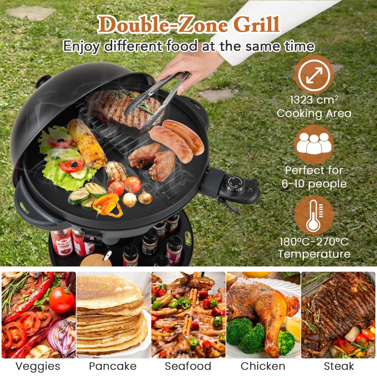 Coast Elektrische 2‑in‑1 barbecue & tafelgrill – Ø 40 cm zwarte grill met afneembare standaard (63 × 100 cm)