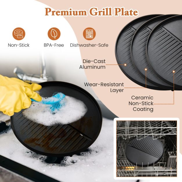 Coast Elektrische 2‑in‑1 barbecue & tafelgrill – Ø 40 cm zwarte grill met afneembare standaard (63 × 100 cm)