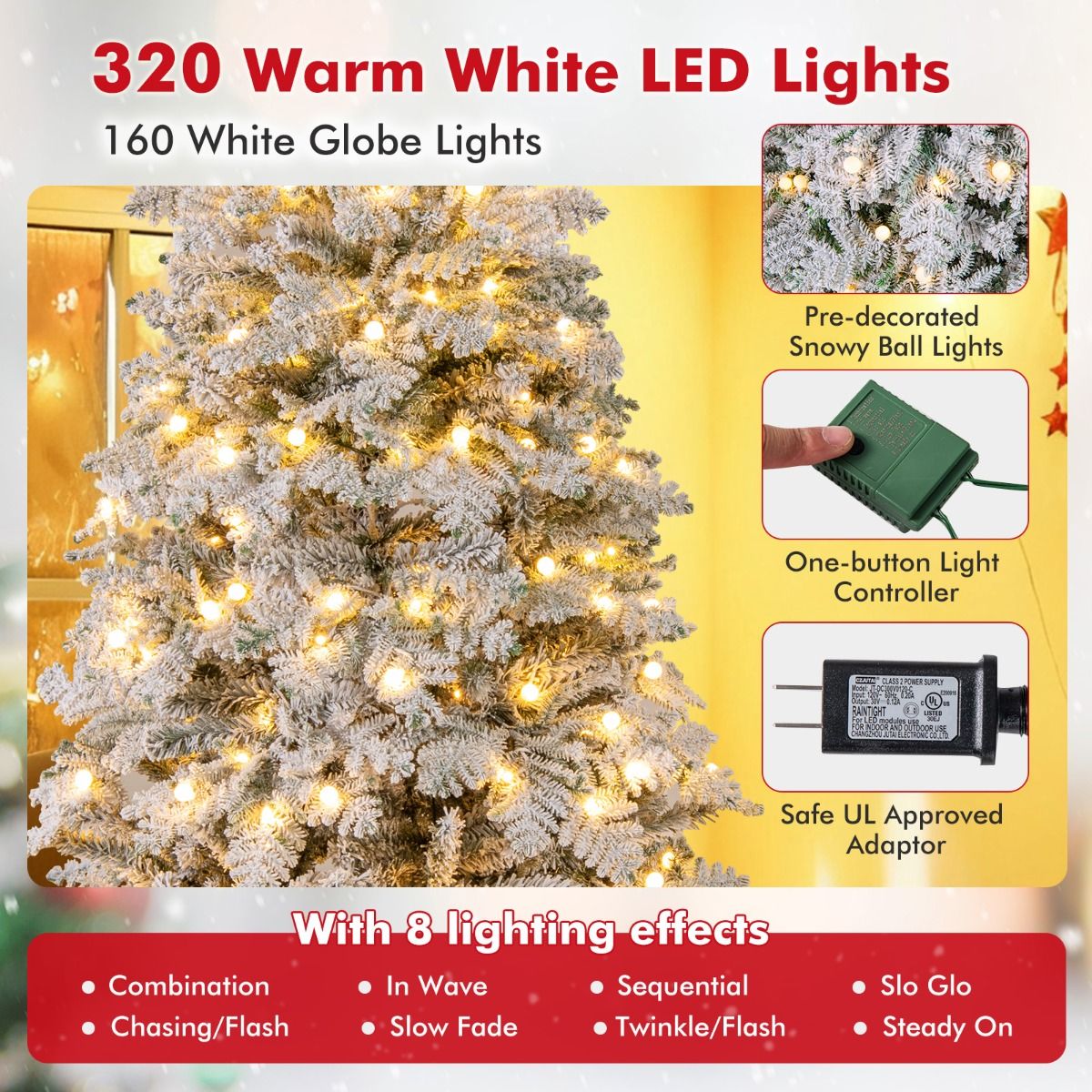 Coast Kunstkerstboom - besneeuwd - met LED-verlichting - 210 cm - groen en wit