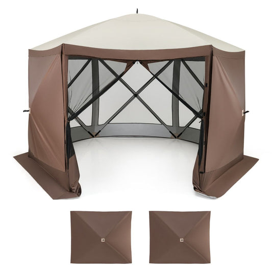 Coast Direct te Openen Paviljoen - 6 Zijden, Gaaswanden & Zonneluifel - 350 x 350 cm - Polyester/Staal - Koffie