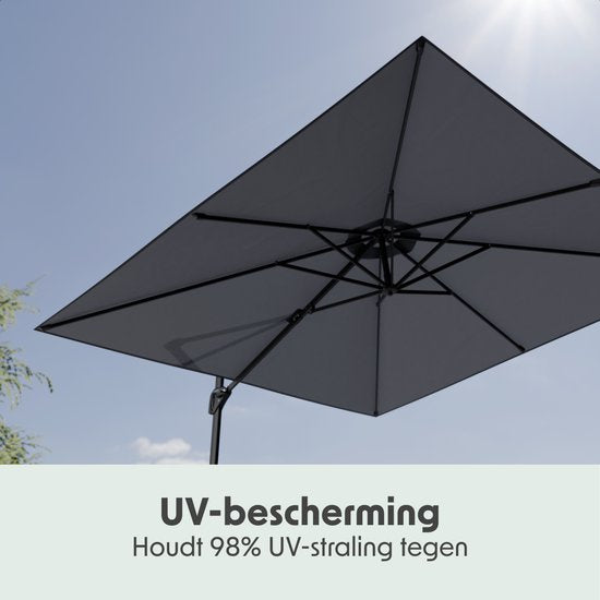 LifeGoods Zweefparasol - 294x294 cm - Kantelbaar - 6 Standen - Waterdicht - met Hoes - Antraciet