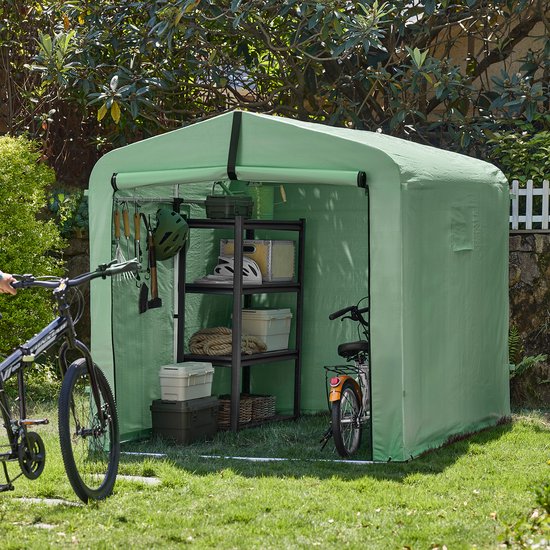 SoBuy KLS11-L-GR Tuinhuis, Waterdichte Buitenkast, Motorstalling met Haken, Fietsgarage en Gereedschapberging, Fietsenstalling, Opslagruimte, Groen, 159x219x165 cm