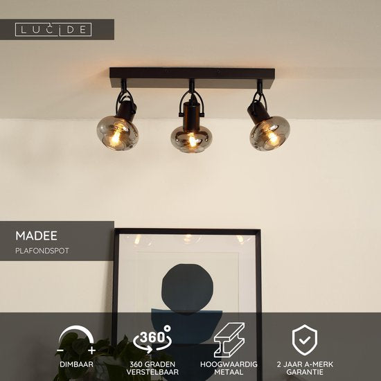 Lucide MADEE - Plafondspot (Plafondlamp) - 3xE14 - Zwart
