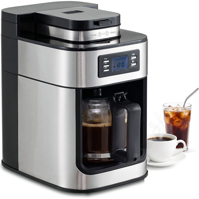 Northix Koffiezetapparaat met Bonenmaler - 8 Kopjes - 1 L - Timer - Zwart/Zilver