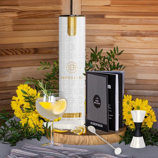 BarDeluxe® Cocktail Set - 12-Delig - Cocktailshaker 750 ml - Roestvrij Staal - Inclusief Luxe Geschenkdoos - Opbergtasje & Receptenboek - Wit