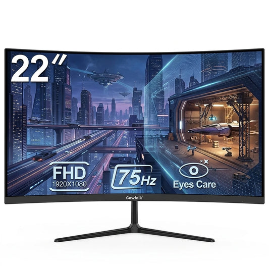 Gawfolk Gebogen Monitor GF220C - 22 Inch - Full HD 1920 x 1080 - 75 Hz - VA-paneel - HDMI & VGA - Zwart