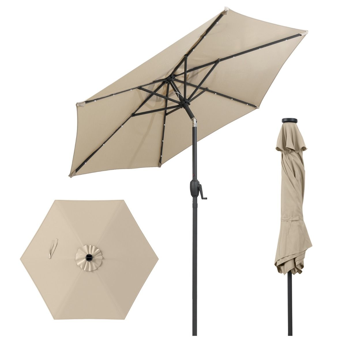 Coast Zonnescherm met LED-Verlichting Beige – 230 x 230 x 225 cm – Op Zonne-Energie
