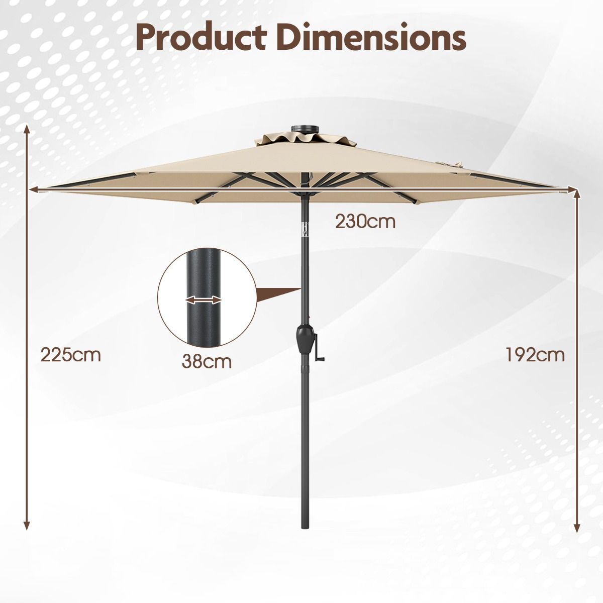 Coast Zonnescherm met LED-Verlichting Beige – 230 x 230 x 225 cm – Op Zonne-Energie