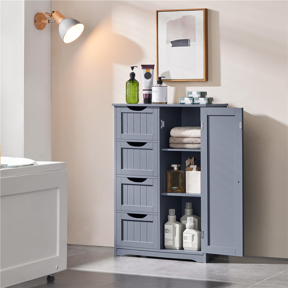 Yaheetech Badkamerkast met 4 Lades - 55,9 x 30,5 x 82,6 cm - Grijs