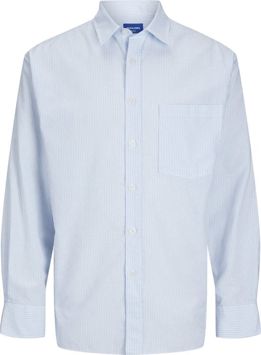 JACK&JONES - JORMARGATE OXFORD SHIRT LS BF LN - Heren - Overhemden - Maat M - Blauw/Wit