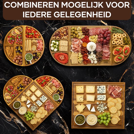Villux Tapasplank - Borrelplank - Serveerplank - Kaasplank - Hapjesplank - Taspasplank Acacia - Borrelplank Magnetisch- Inclusief Ebook - 66CM