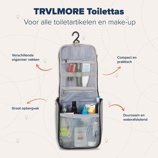 TRVLMORE Toilettas - Hangend met Haak - Unisex - Grijs