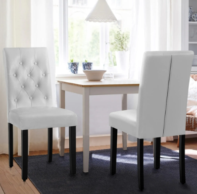 Yaheetech Eetkamerstoelen Set van 2 - Wit - 45,5 x 60,5 x 98 cm - Hoge Rugleuning, Kunstleer