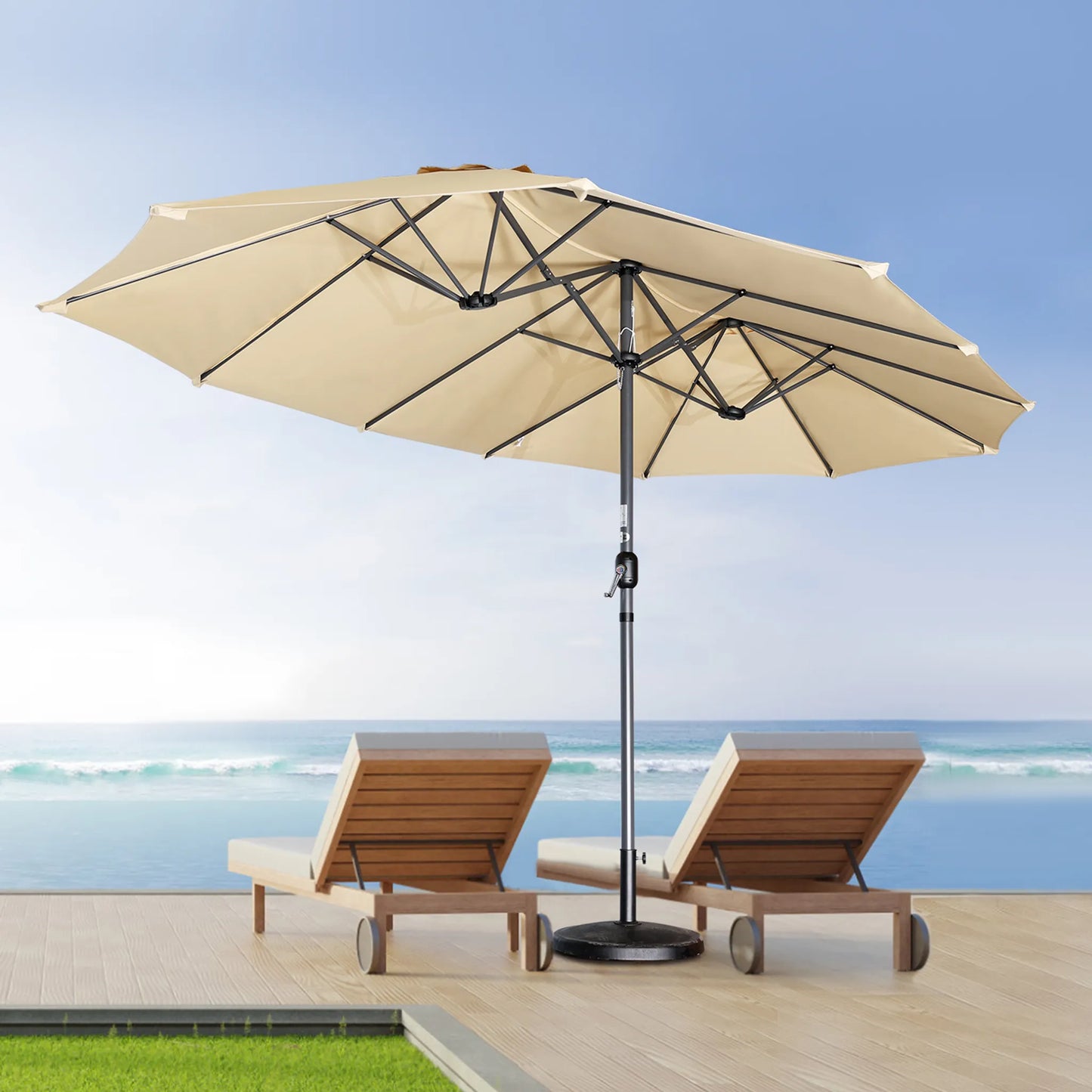 Angel Living Dubbele parasol - 460 x 270 cm - met draaislinger - UPF 50+ - beige