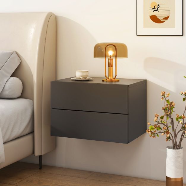Coast Zwevend Nachtkastje met 2 Lades 42x30x28 cm – Grijs – Modern Wandgemonteerd Nachtkastje