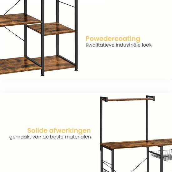 Goliving Keukenkast – Keukenrek Staand – Magnetronkast – Organizer – Metaal – Hout – 90 x 40 x 132 cm – Bruin