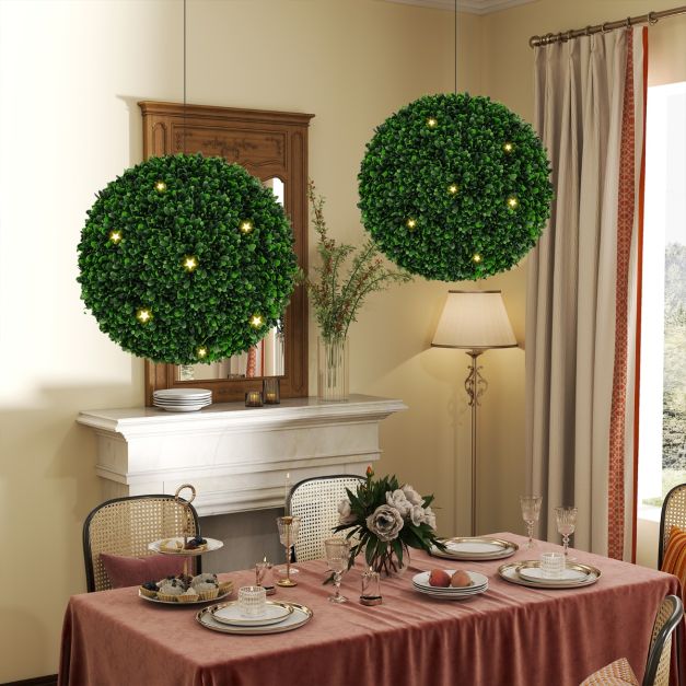 Coast 2 x 52 cm UV-bestendige kunstmatige buxusbollen met realistisch blad, decoratieve topiaryplanten voor binnen en buiten, groen