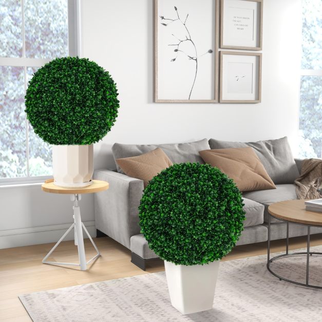 Coast 2 x 52 cm UV-bestendige kunstmatige buxusbollen met realistisch blad, decoratieve topiaryplanten voor binnen en buiten, groen