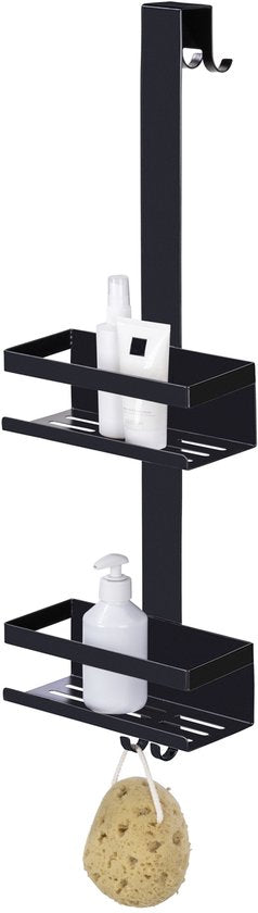 WENKO Doucherek Bribano Duo 2-laags RVS mat zwart 23x71cm - Doucherek zonder boren - Doucherek hangend - Douchemand - Douchecaddy ophangbaar