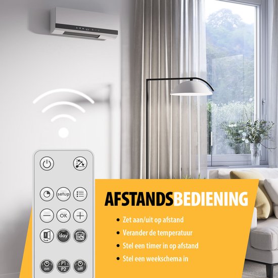 Tristar KA-5210 Elektrische Keramische Kachel – 2000W – Met Timer, Afstandsbediening & Ventilatiefunctie – Wandmontage – Energiezuinig