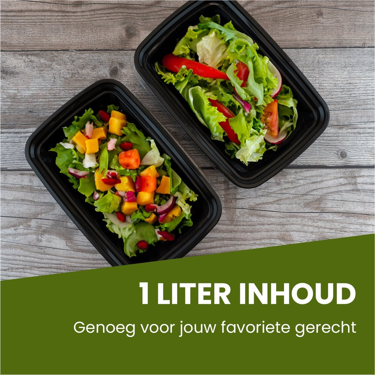 Nimma Meal Prep Bakjes - 30 stuks - 1 Compartiment Vershoudbakjes - Plastic Bakjes met Deksel - 1L - Zwart