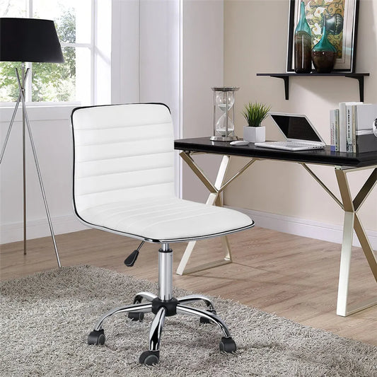 Yaheetech Bureaustoel Zonder Armleuningen 48,5 x 48,5 x 78,5-93 cm - Wit - Verstelbare Draaistoel met Wielen