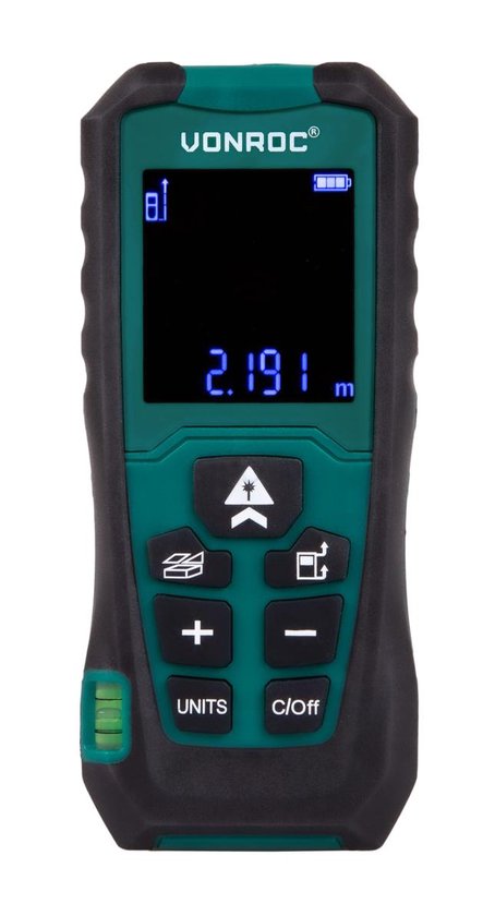 VONROC Laser afstandsmeter – 40 meter bereik –  Aanpasbare meetreferentie
