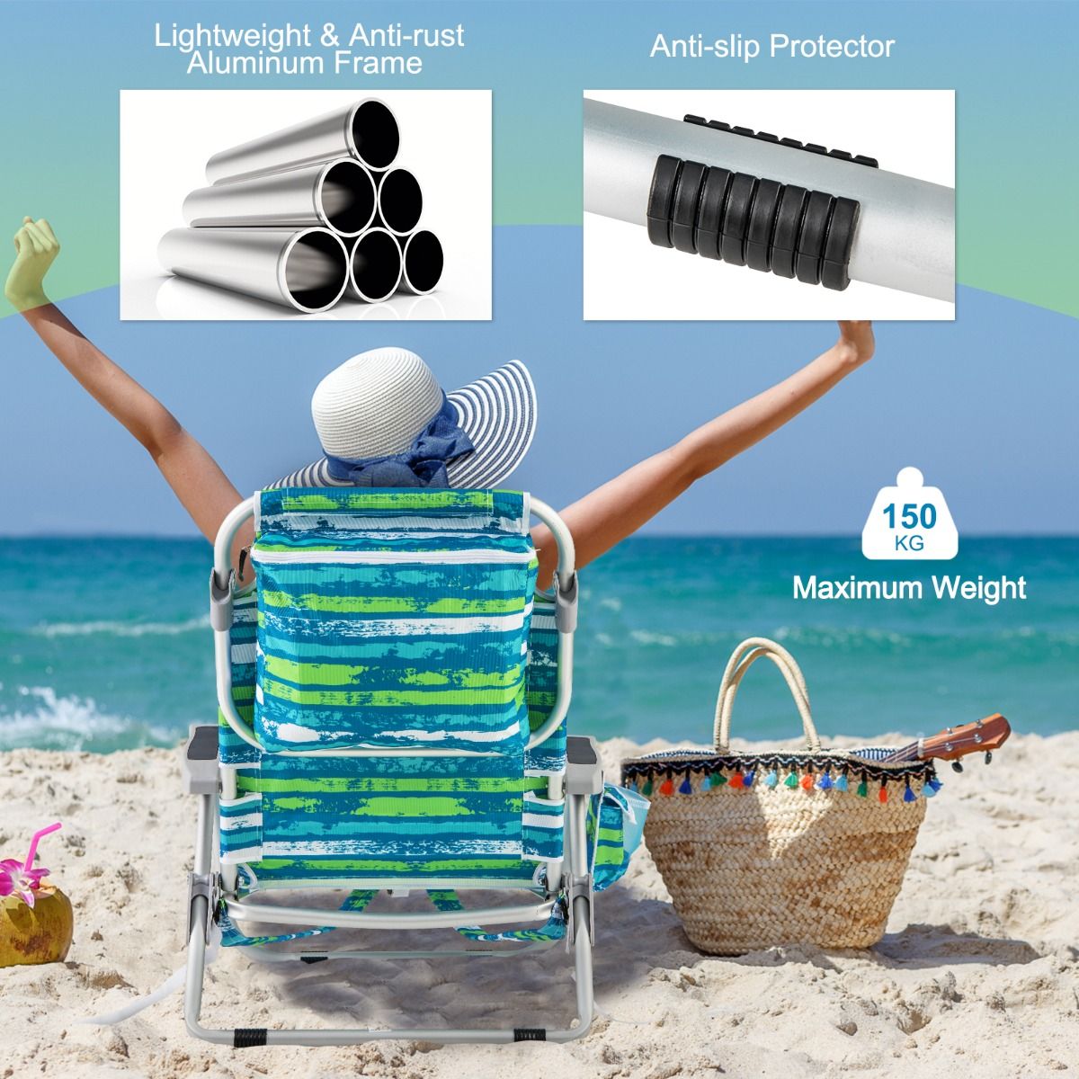 Coast Strandstoel met Verstelbare rugleuning - 1 Stuk - Max. 150 kg - 66 x 65 x 75 cm - Groen