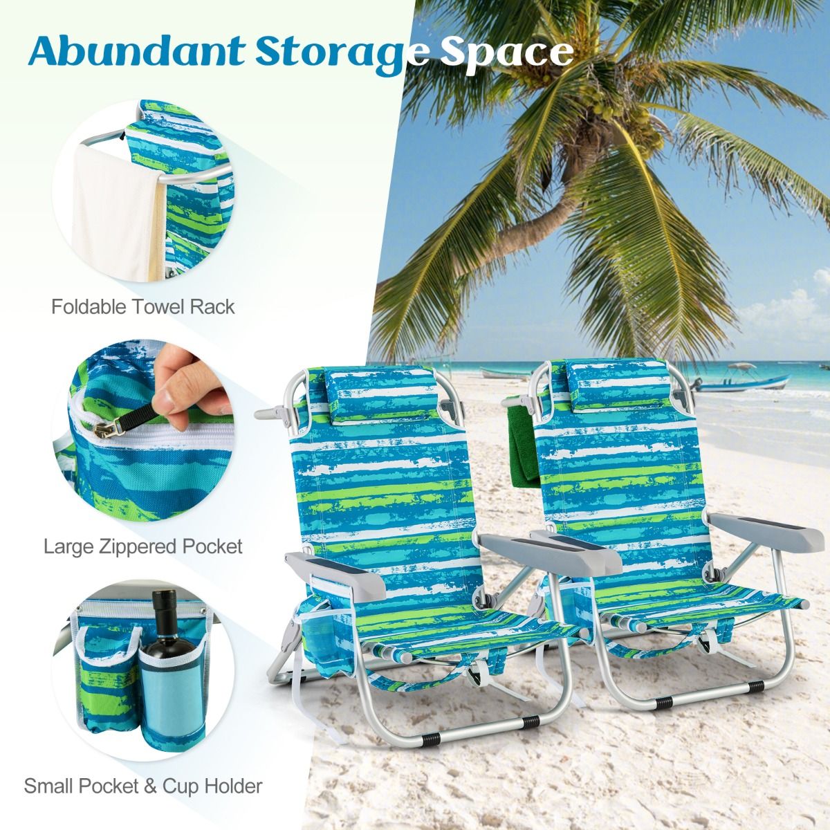 Coast Strandstoel met Verstelbare rugleuning - 1 Stuk - Max. 150 kg - 66 x 65 x 75 cm - Groen