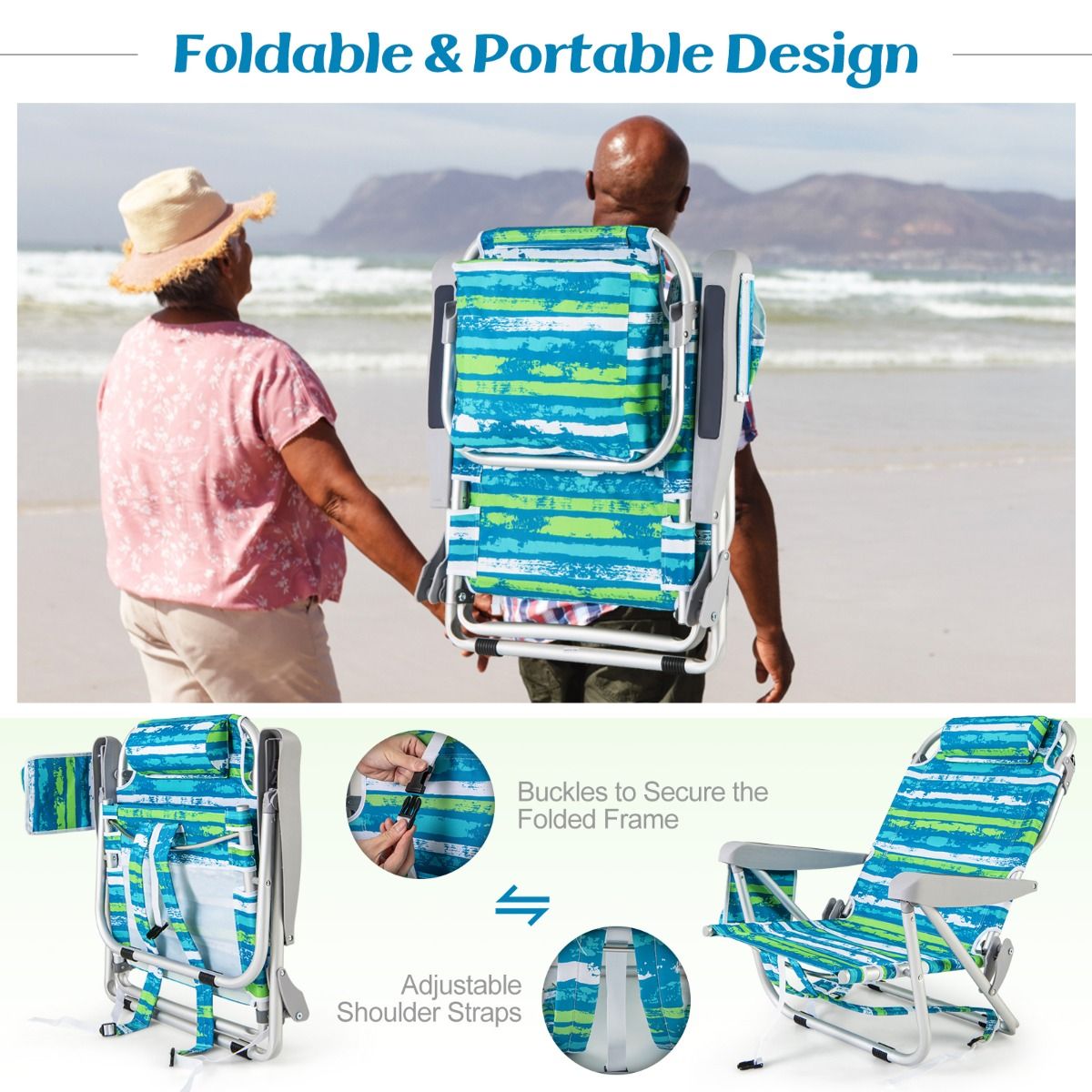 Coast Strandstoel met Verstelbare rugleuning - 1 Stuk - Max. 150 kg - 66 x 65 x 75 cm - Groen