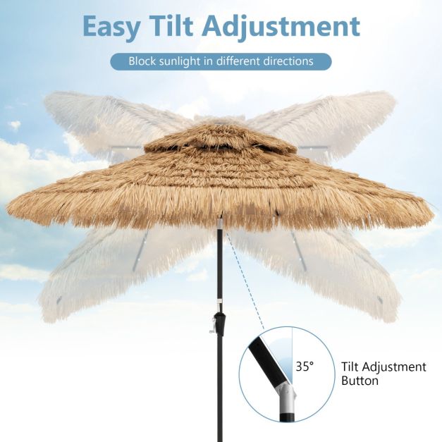 Coast Hawaiiaanse Parasol - Ø 270 cm, 32 LED-lampjes, 35° Kantelbaar - 270 x 256 cm - PP/Polyester/Metaal - Natuurlijk