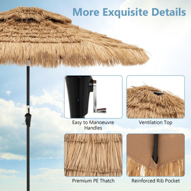Coast Hawaiiaanse Parasol - Ø 270 cm, 32 LED-lampjes, 35° Kantelbaar - 270 x 256 cm - PP/Polyester/Metaal - Natuurlijk