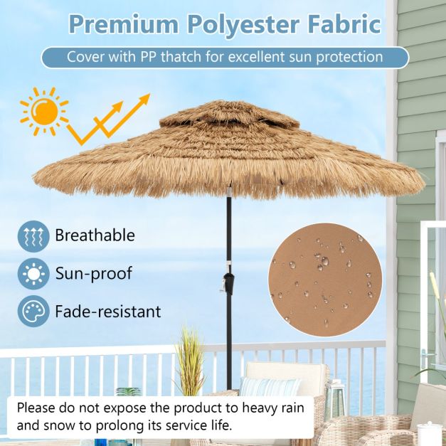 Coast Hawaiiaanse Parasol - Ø 270 cm, 32 LED-lampjes, 35° Kantelbaar - 270 x 256 cm - PP/Polyester/Metaal - Natuurlijk