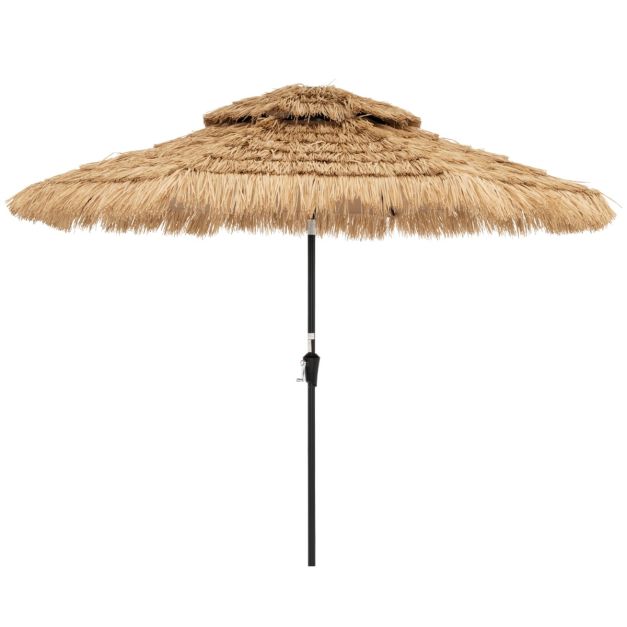 Coast Hawaiiaanse Parasol - Ø 270 cm, 32 LED-lampjes, 35° Kantelbaar - 270 x 256 cm - PP/Polyester/Metaal - Natuurlijk